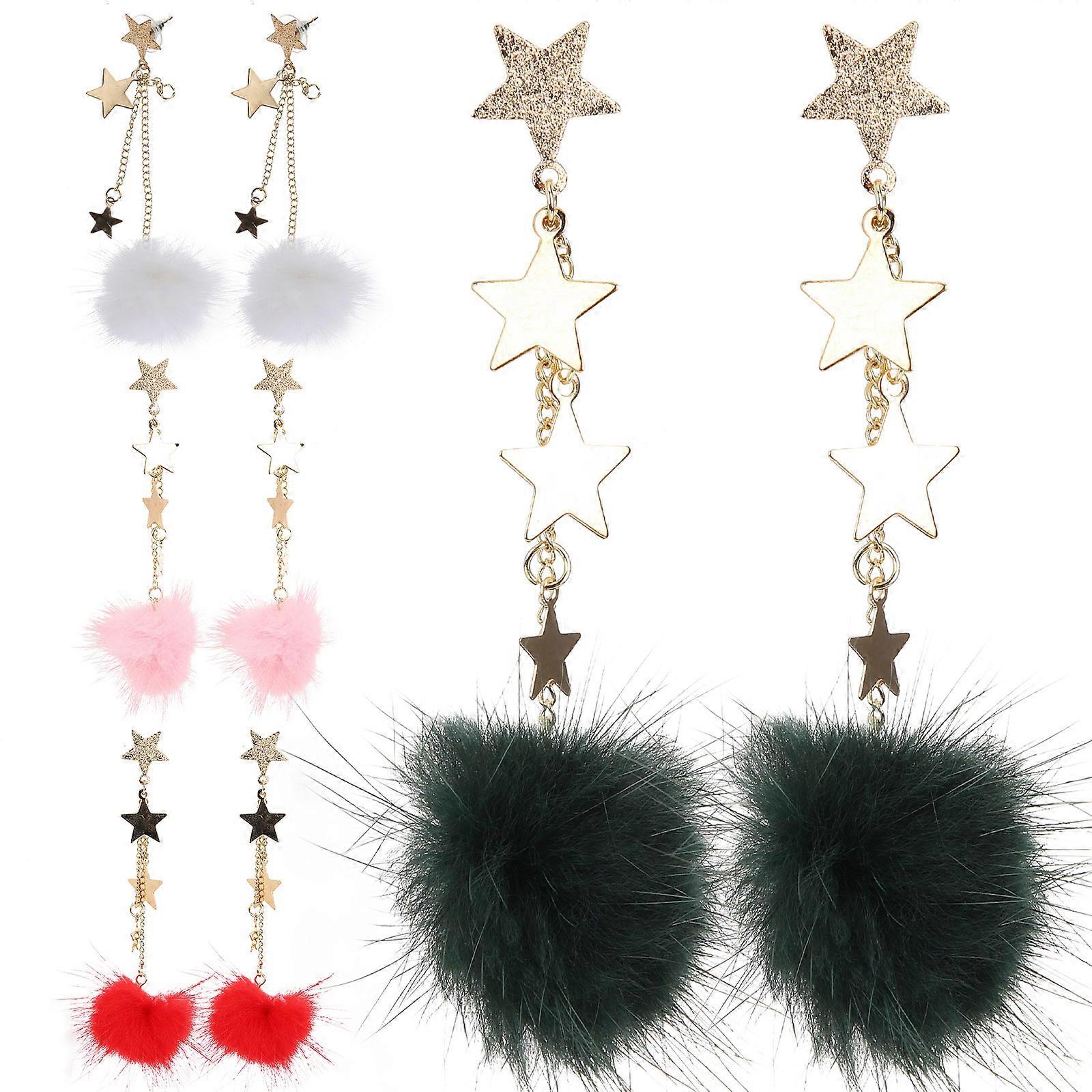 Faux Ball Drop Earrings for Women Multi Color Lightweight and Comfortable Size 4 Pairs