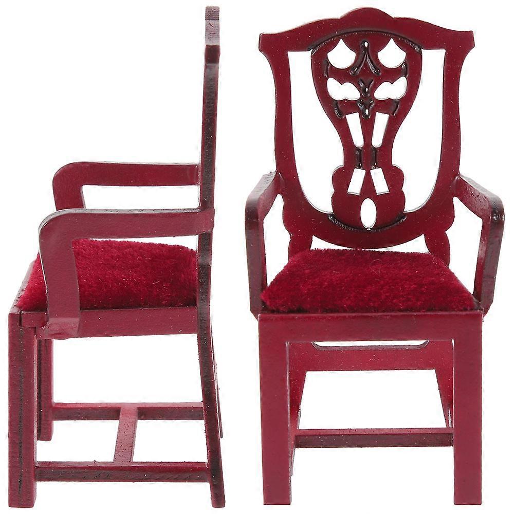 Elegant 2pcs Miniature Wooden Doll Chairs for Dollhouse DIY Decorations Red Furniture for Mini House and Scenery Models