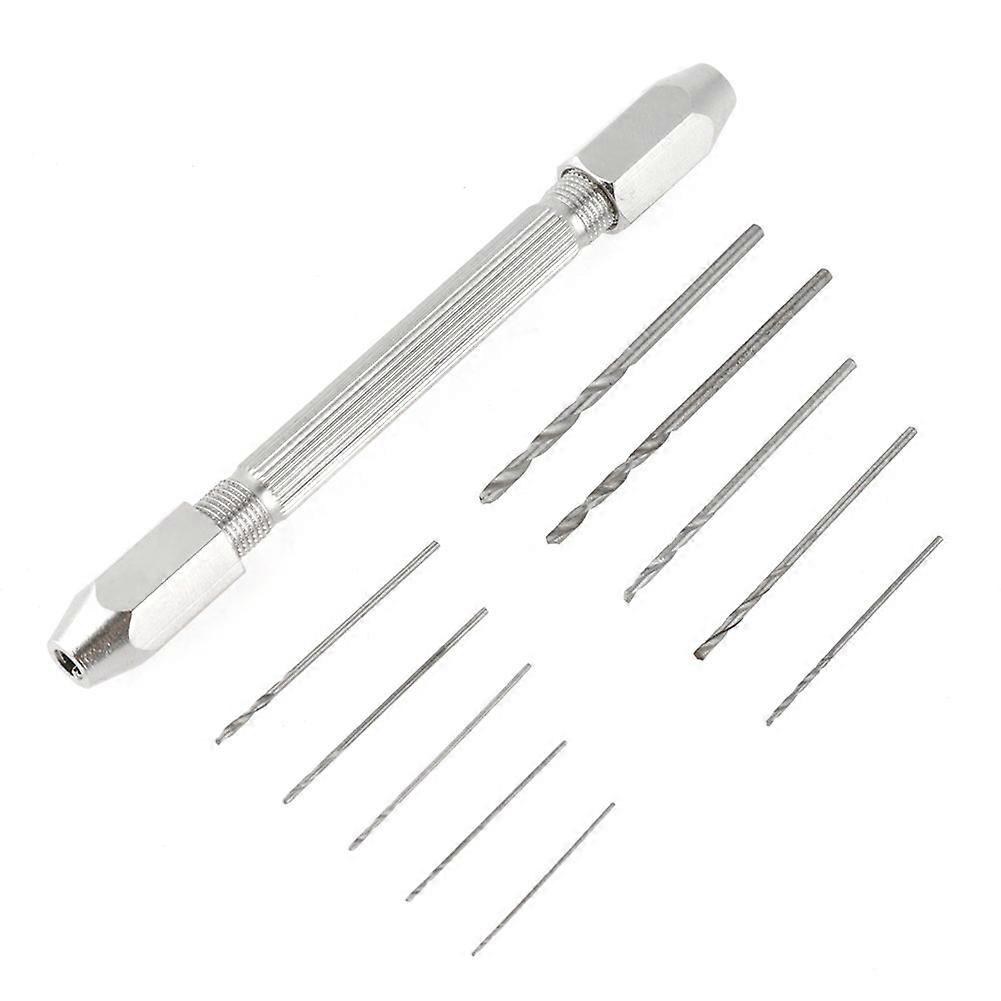 Double End Pin Vice Model Hand Drill Set with 10Piece Micro Twist Drill, Mini Drill for PCB Crafts Jewellery Watch Making