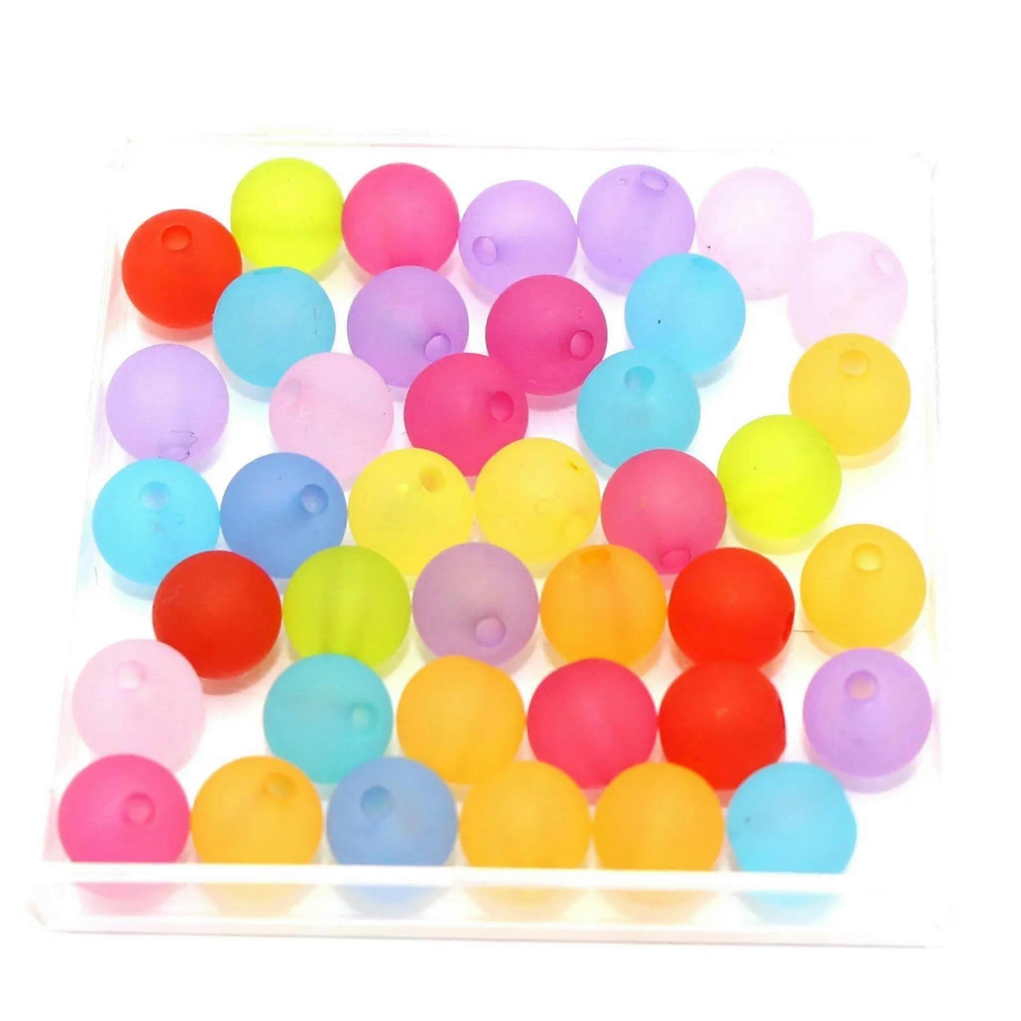 200 Mixed Colors Matte Acrylic Round Beads, Smooth Finish, 8mm (0.32 Inch), Standard Rubber Tone