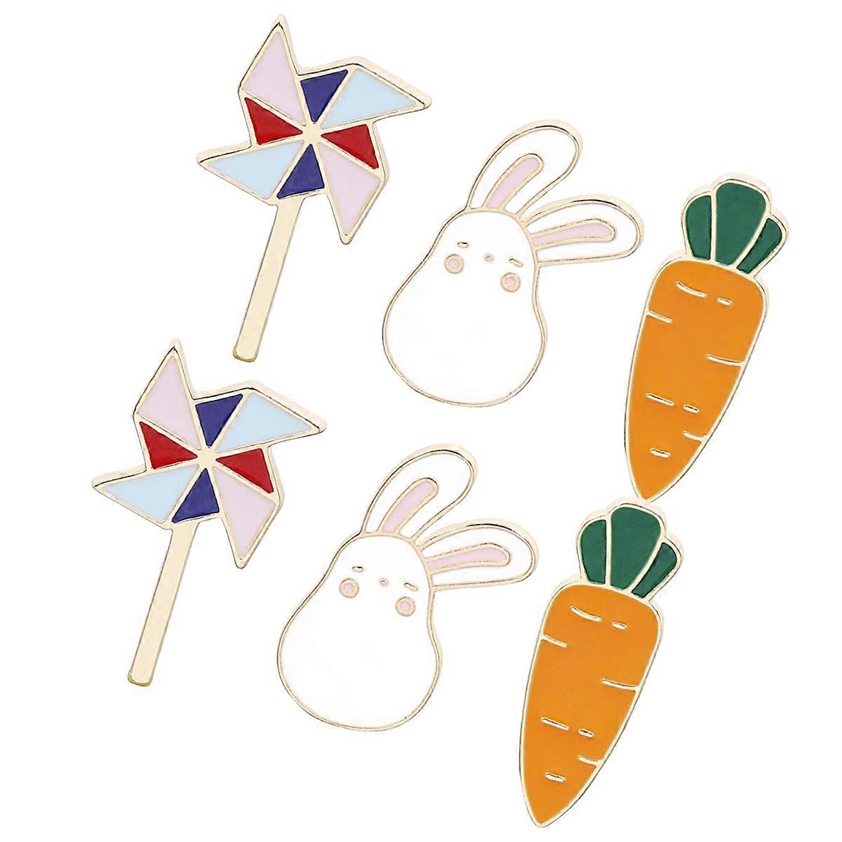 Brooch Pin 6Pcs Cartoon Bunny Carrot Windmill Shape Assorted Color For Bouquet And Photo Taking