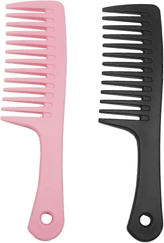 Wide Tooth Combs - Hair Styling Set (Pink/Black, 2pcs)