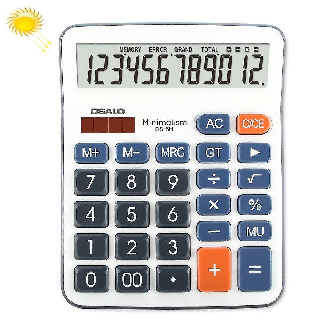 OSALO OS-5M 12 Digits Desktop Calculator Solar Energy Dual Power Calculator