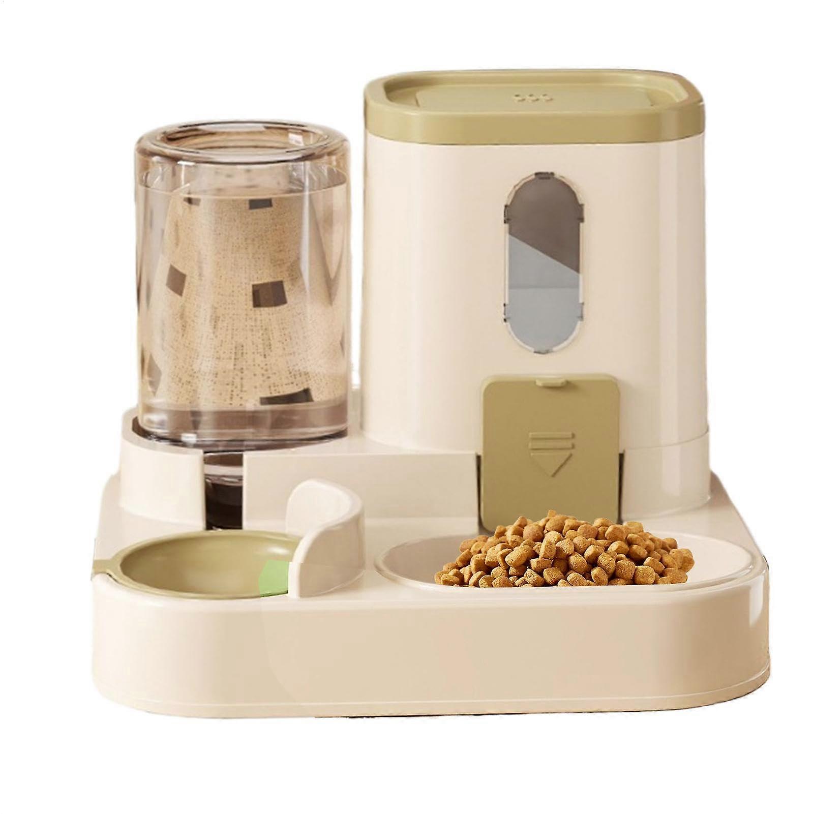 Automatic cat feeder and water dispenser set, large capacity, beige