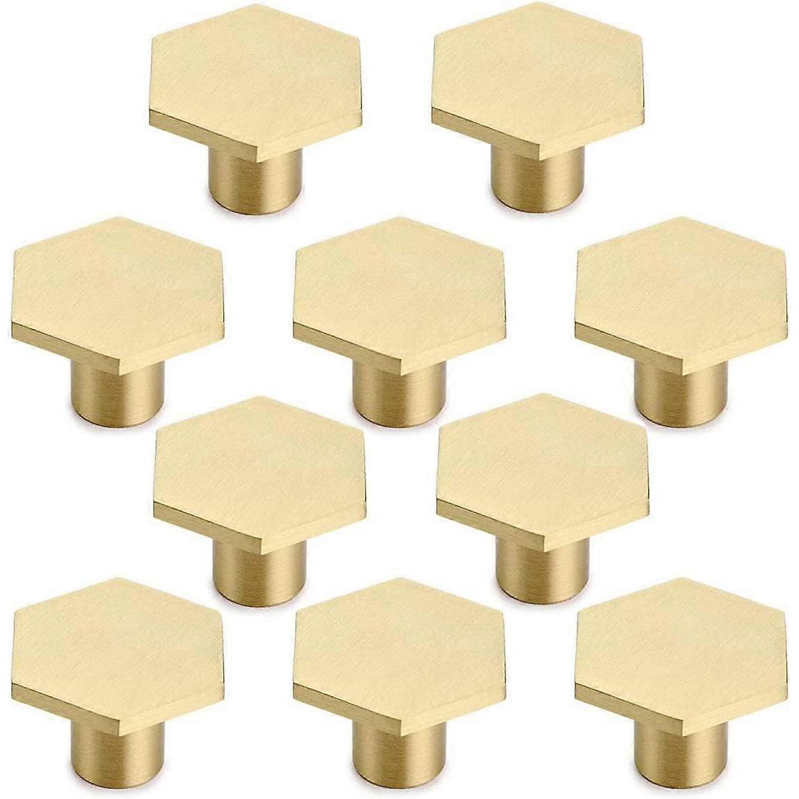 10 Solid Brass Hexagon Knobs, Round Cabinet Pulls with Screws for Furniture Decor