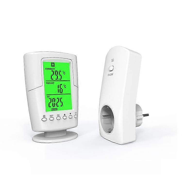 110-240V Wireless Thermostat Socket, Wireless Smart Programmable Room Thermostat with Temperature and Time Display Suitable for Radiator, Air Conditi