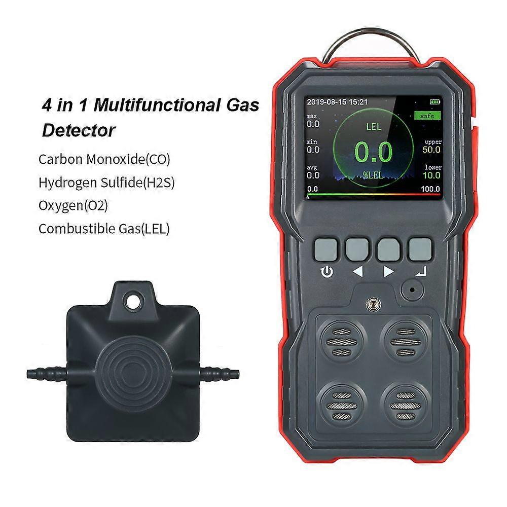 Industrial Digital Handheld 4 in 1 Gas Carbon Monoxide Detector Oxygen Combustible Gas H2S Tester with 120000 Data Logging LCD Display Sound and Light