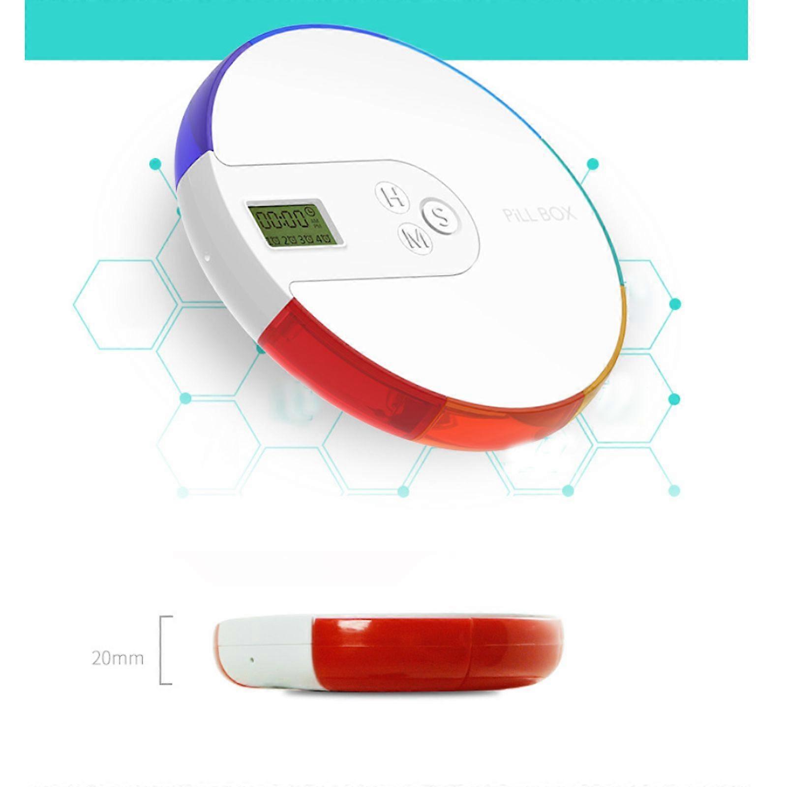 Electronic Pill Box with Smart Reminder Portable 7 Grids Weekly Pill Organizer with Timer 12/24 Hour Clock 4 Alarm Clocks Waterproof Food-Grade Materi