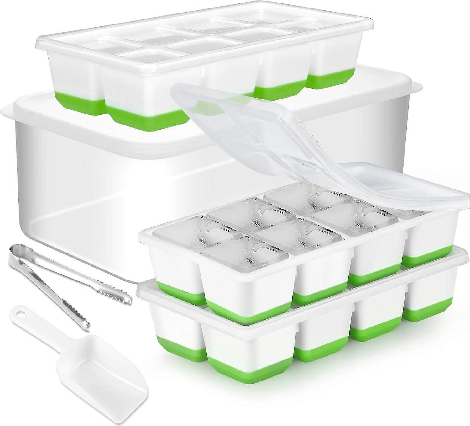 Large Square Silicone Ice Cube Molds for Freezer Large Ice Cube Tray with Lid and Tray  3-Pack Stackable Large Ice Cube Molds with Lid and Tray