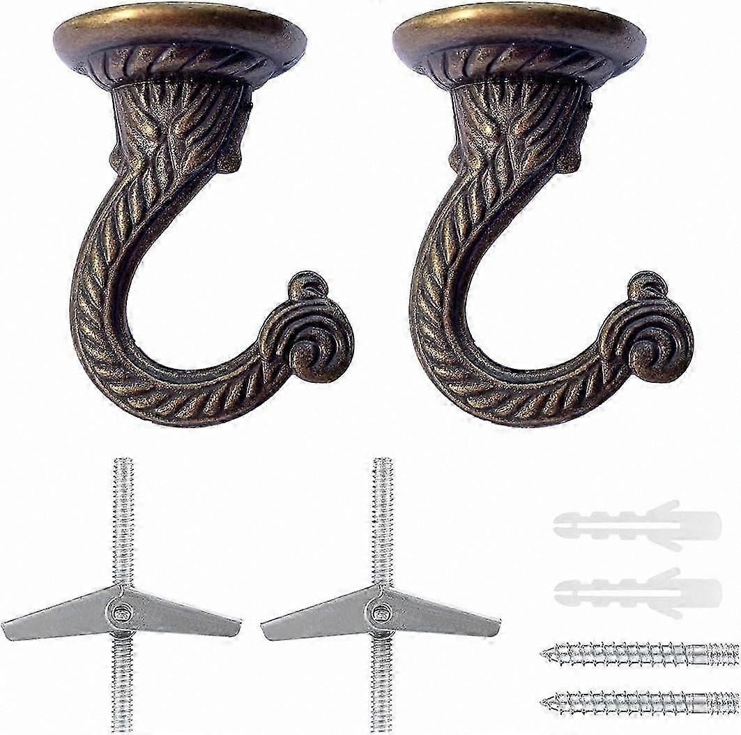 Antique Brass Ceiling Hooks for Hanging Plants, 6 Pack with Wall Mounting Hardware