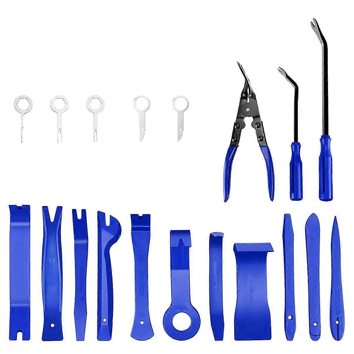 19 Pcs Trim Removal Tool, Auto Clip Pliers Fastener Terminal Remover Set, Plastic Pry Tool Kit for Car Panel/Dash Blue
