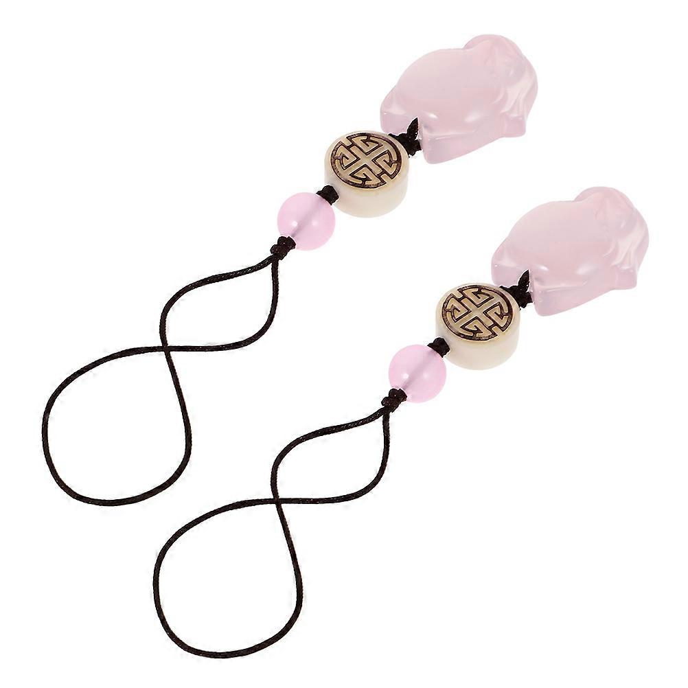 Fox Phone Pendant Keychain Made of Jade and Rope Pink Multifunctional Charm for Decoration 2PCS