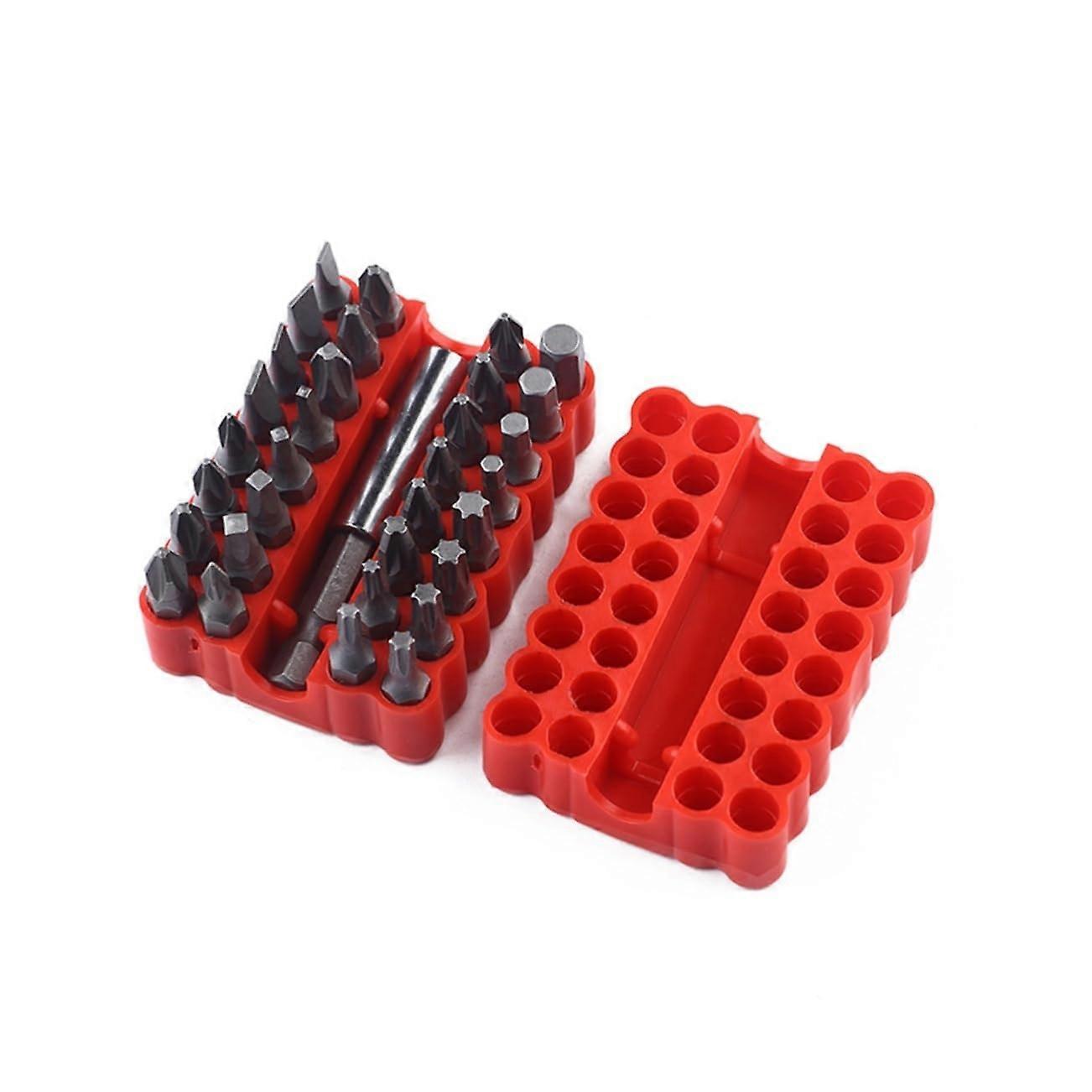 33Pcs Security Bit Set With Magnetic Holder For Cordless Drills Tamper Wing Fork Screwdrivers Compact Red Organizer