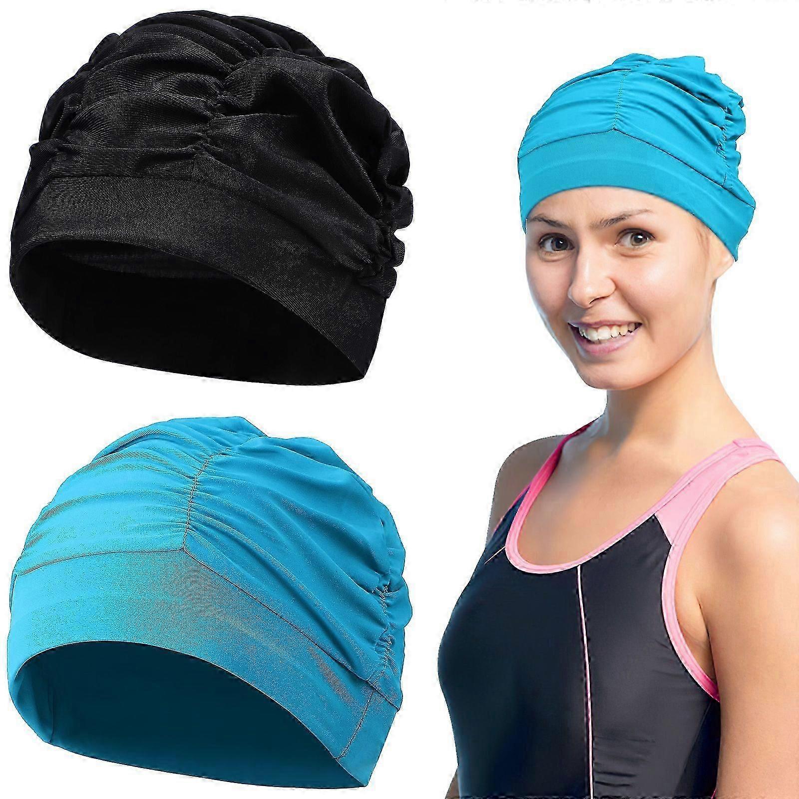 2 adet Yüzme Şapkaları Yüzme Şapkaları Kumaş Yüzme Şapkaları Sıkı Kumaş Pileli Yüzme Şapkaları Kadınlar Erkekler Için