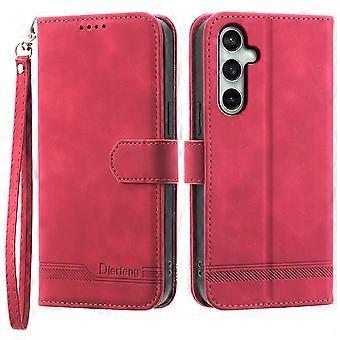 DIERFENG DF-03 Funda tipo cartera de piel con estampado de líneas para Samsung Galaxy S25 FE con correa de muñeca
