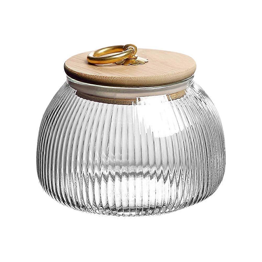 Multifunction Transparent Glass Tea Container with Bamboo Lid for Food Storage and Organization 0.5L