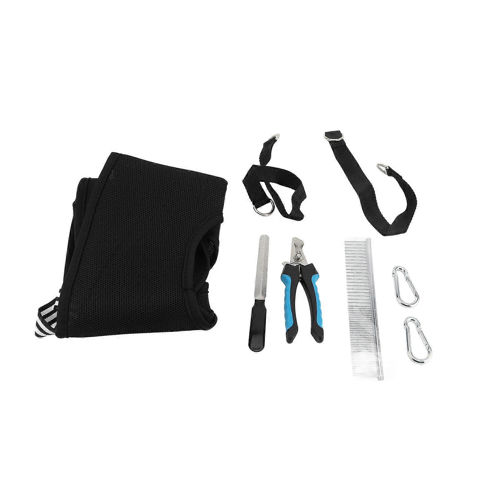 Dog Grooming Hammock Set with Nail Clipper Comb File Black M
