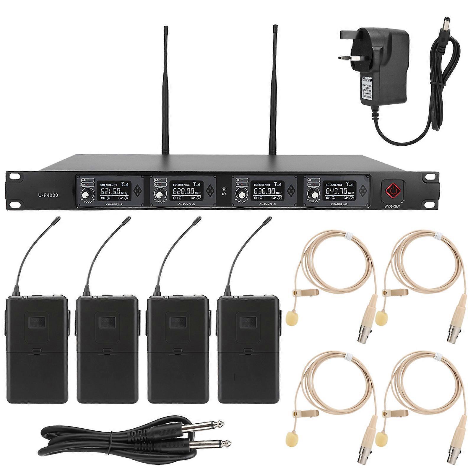 UHF 642.2~660.8Mhz Professional Wireless Lapel Microphone - 4-Channel, Anti-Interference