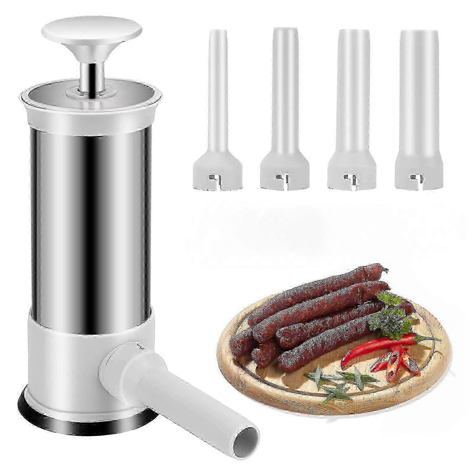 Plnička klobás, kuchyňský domácí klobásový stroj se 4 plnicími trubicemi, vertikální výrobník klobás Rychlé plnění klobás-CD5