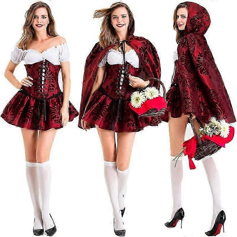 女性のためのケープハロウィーン変装カーニバルパーティーコスチュームとプリントされた赤ずきんドレス