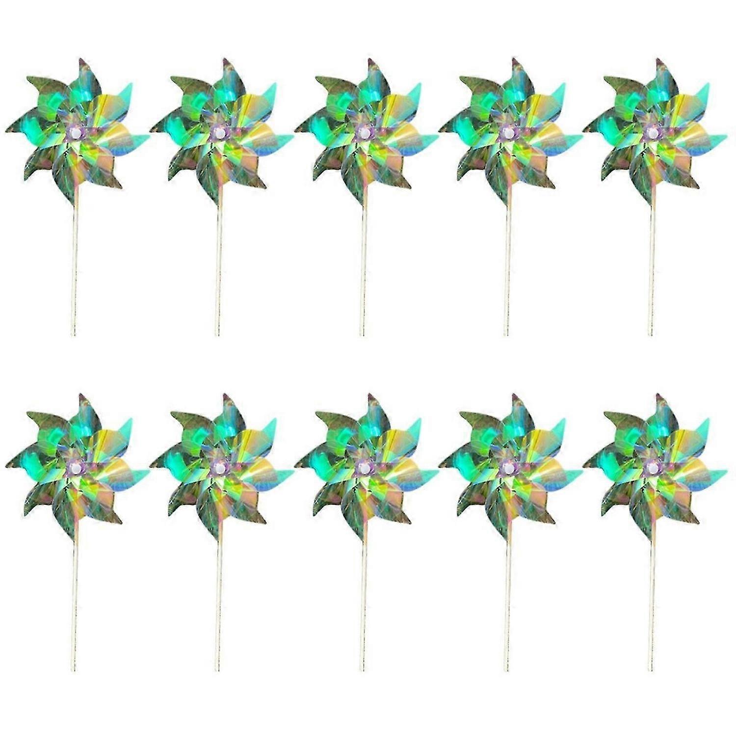 Multicolor Reflective Pinwheels Wind Spinner, Extra Sparkly Pinwheel with Stakes, Bird Repellent Blinder Devices