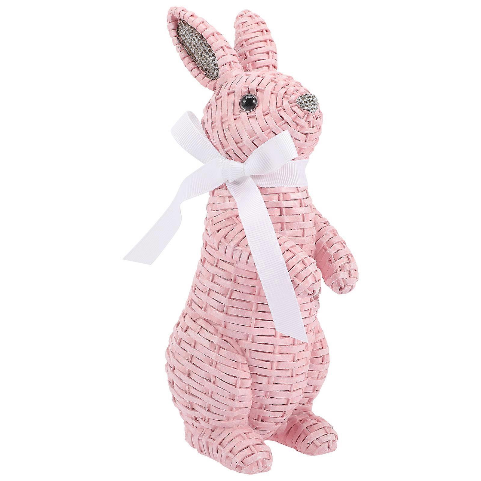 Decorative Bunny Sculpture Garden Decor Resin Pink Ornament for Easter 1Set