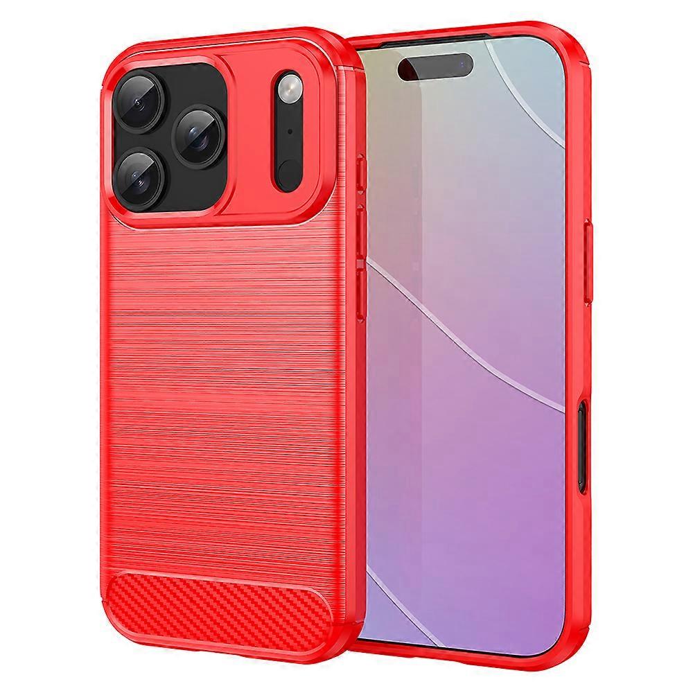 TKdaddy AMORUS لهاتف iPhone 17 Pro جراب من ألياف الكربون بغطاء هاتف واقي مصقول أحمر