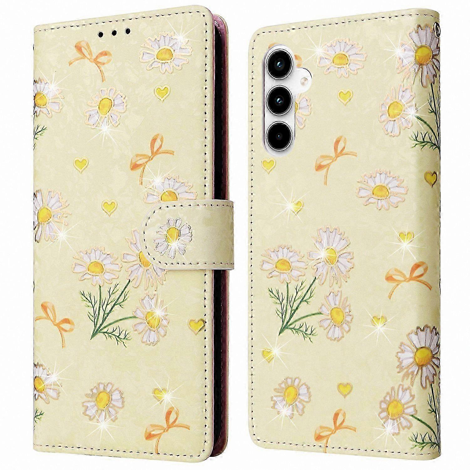 Leather Phone Case with RFID Blocking and Card Slots for Small Flower Design - Compatible with Galaxy A35 5G