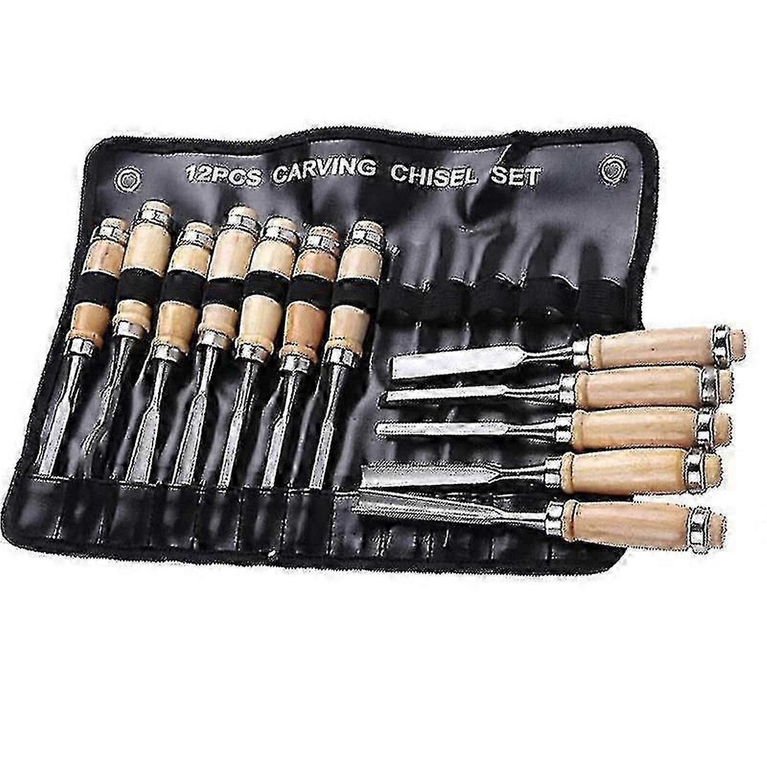 Professional Wood Chisel Set, Carpentry Woodworking Tool Scratches Hand Chisel Tool With Wooden Handles And Storage Case (12 Piece Set)