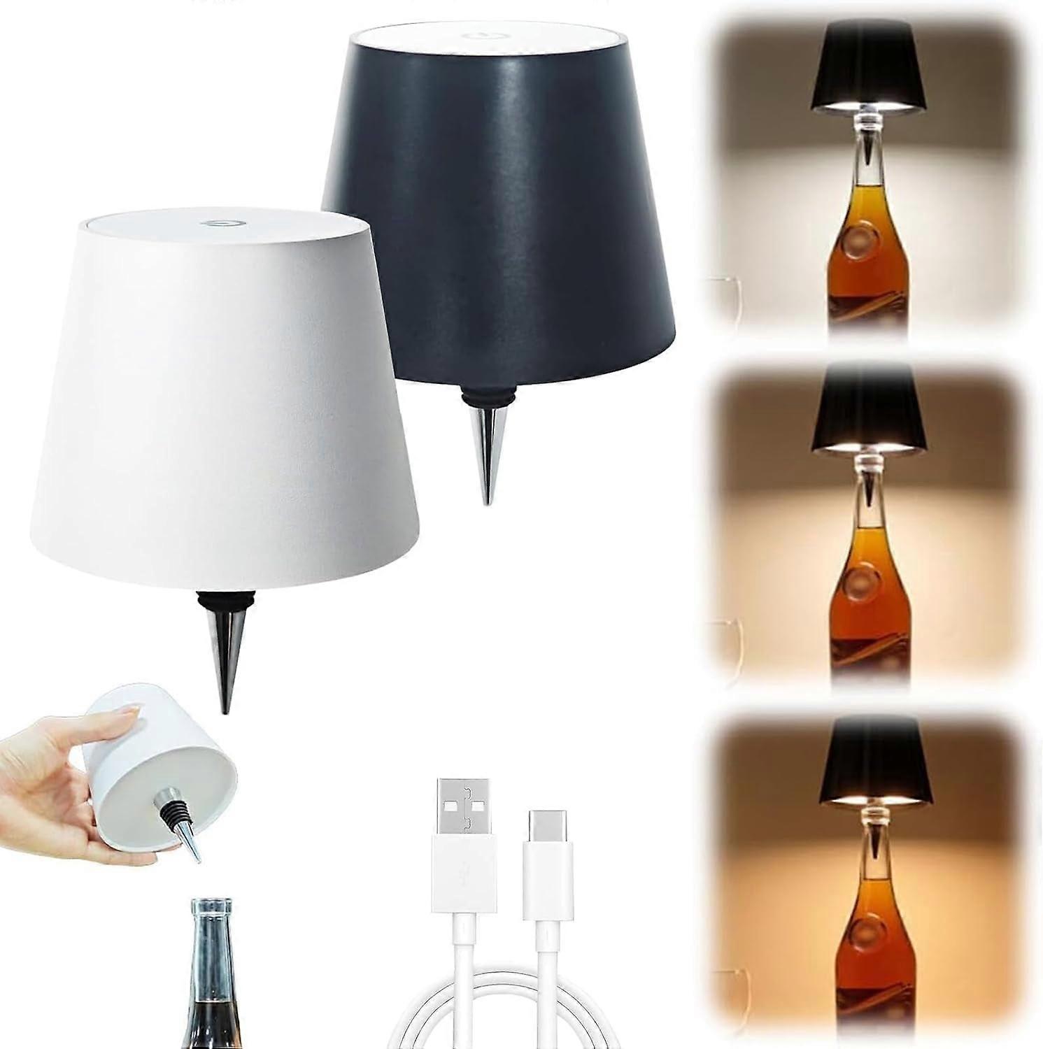 2 Packs Wireless Bottle Lamp, Portable LED with 3 Dimming Modes, Rechargeable Touch Table Lamp for Bedroom, Gift - Compatible with Wine Bottles