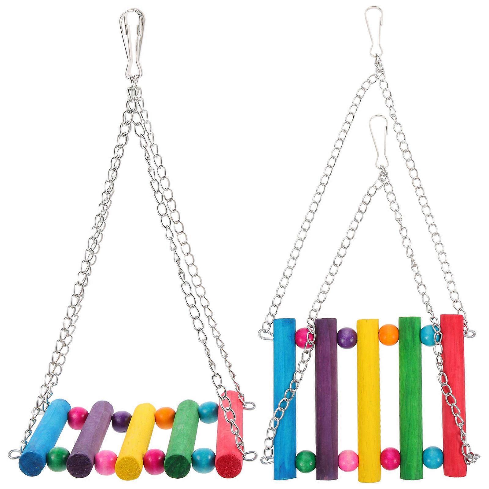 Adorable Bird Toy 2Pcs Designed For Bird Owners Featuring Multi Colored Wooden Materials For Swinging Fun