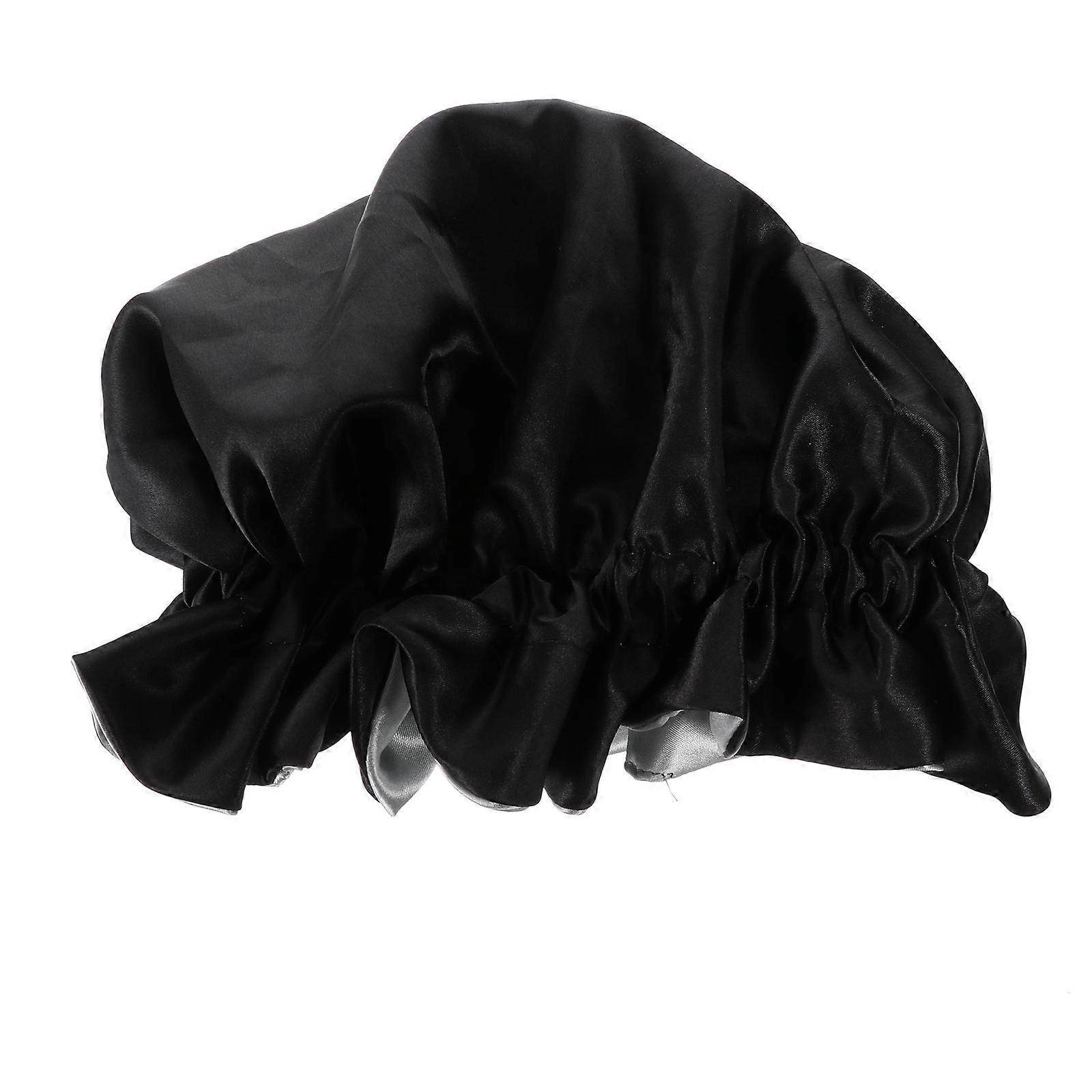 Black Satin Bonnet Adjustable Hair Bonnet for Sleeping 3Pcs Double-Layer Caps