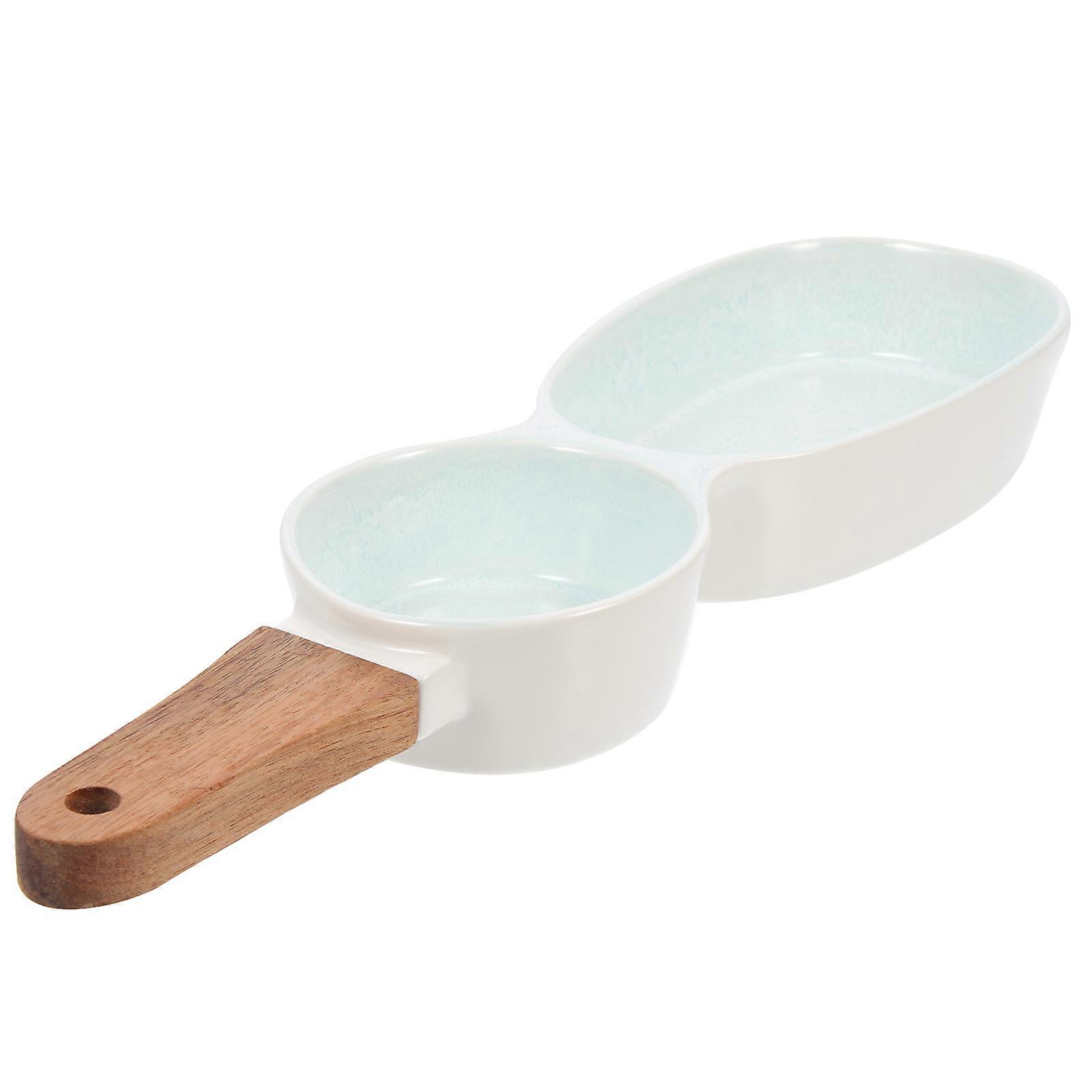 Ceramic Serving Platter Snack Bowl For Restaurant Use Round With Two Compartments Food Serving 1Pcs