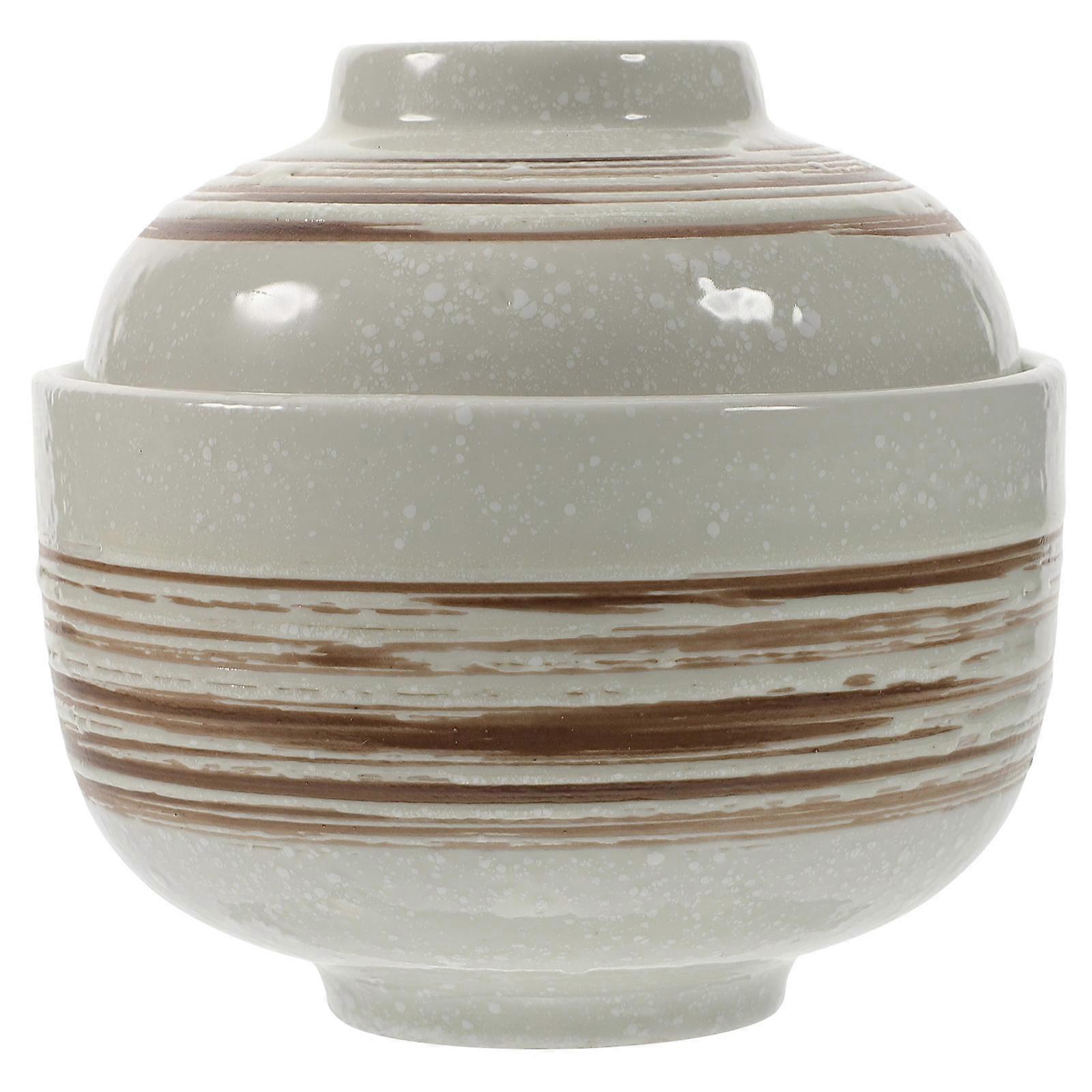 Kitchen Ceramic Soup Bowl with Lid Multi-Function for Home 4Pcs