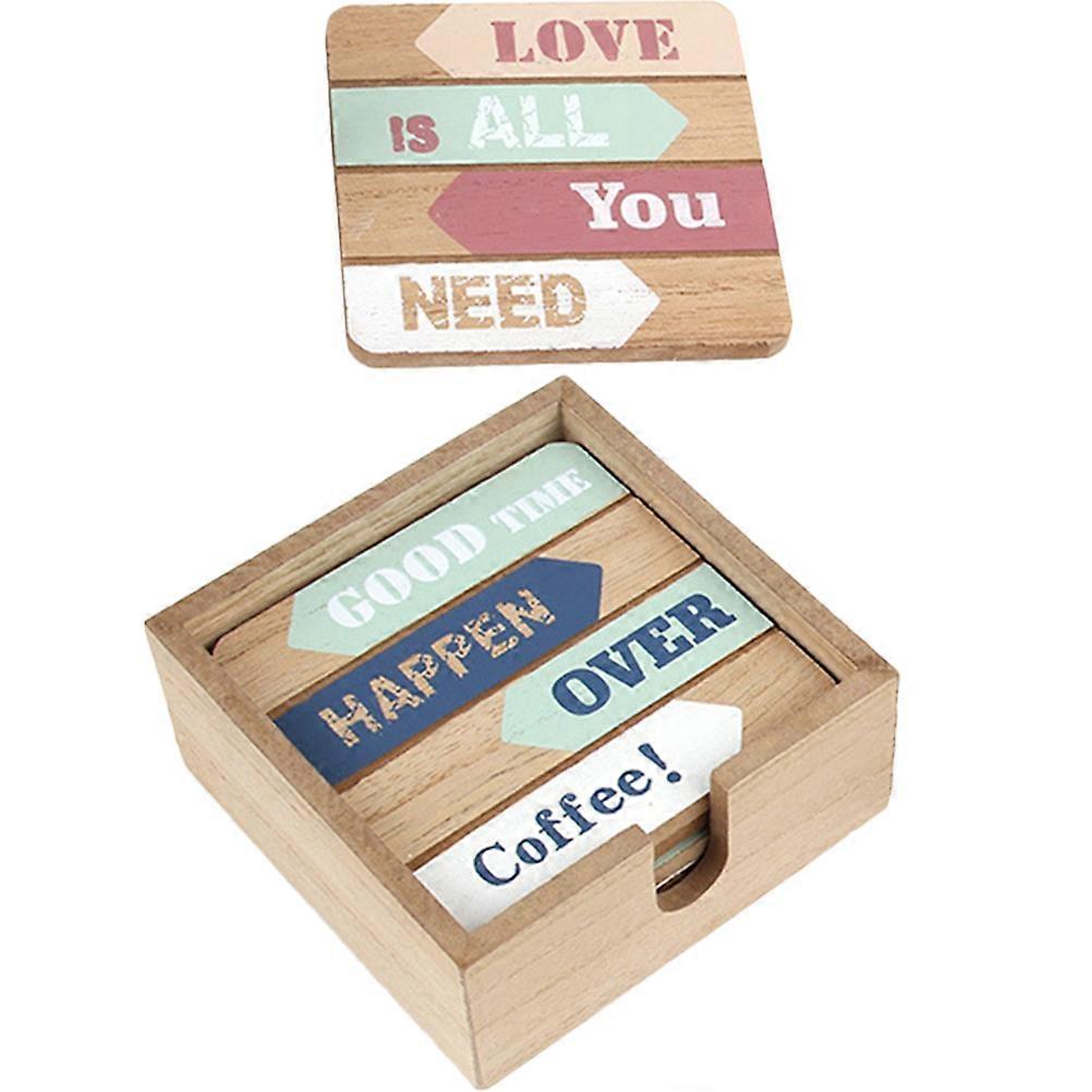 Wood Coasters with Holder for Cups 3Sets Assorted Color Rustic Design