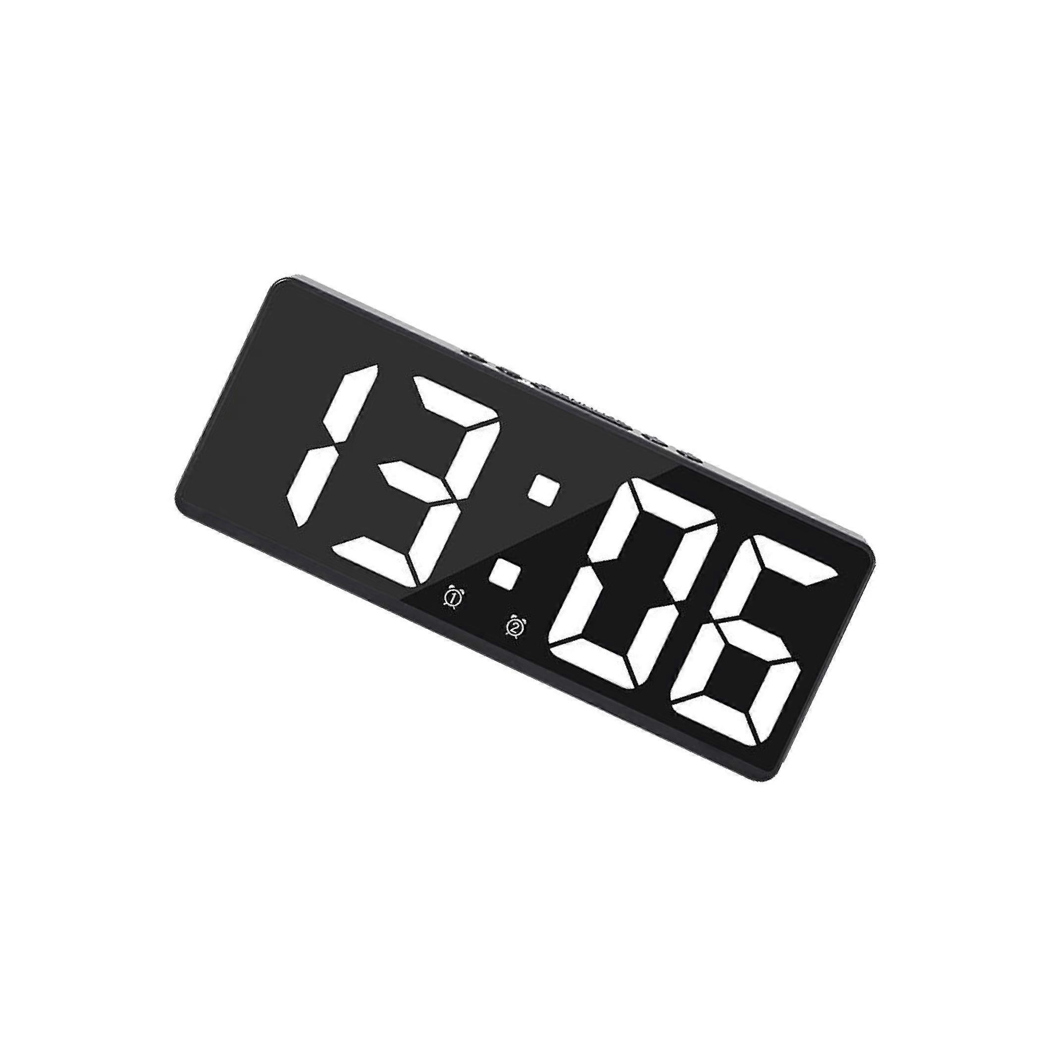 LED Digital Alarm Clock With Mirror Surface Modern Style Multiple Information Display Electronic