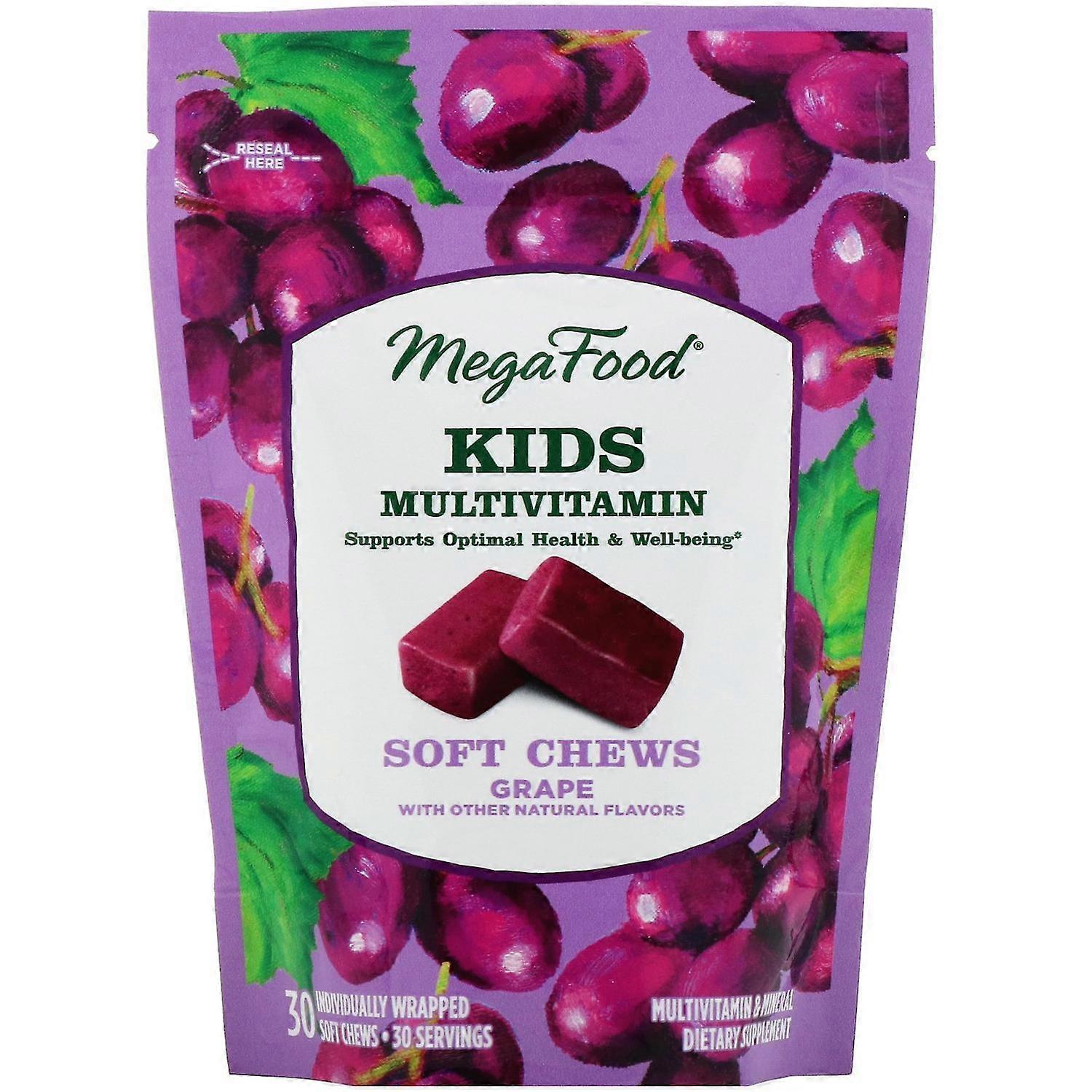 MegaFood, Kids Multivitamin Soft Chews, Grape, 30 Individually Wrapped Soft Chew
