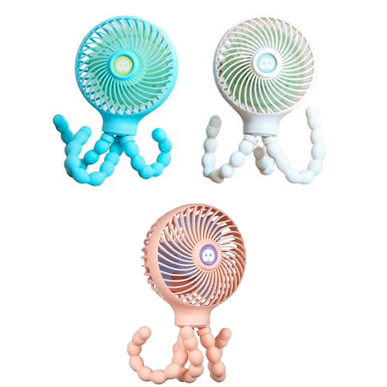 OBOSOE Pink Mini Handheld Stroller Fan, 2000mAh Portable Baby Car Seat Fan with Flexible Tripod, USB/Battery Powered, 3 Speeds for Camping