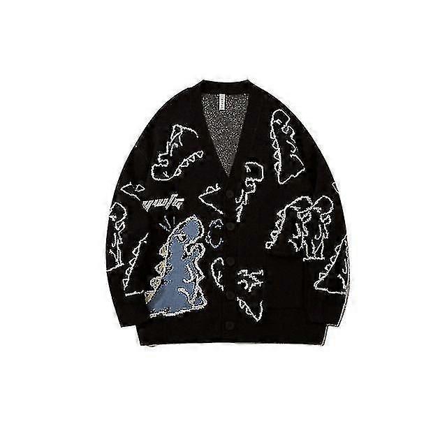 Dinosaur Pattern Black Cardigan Sweater