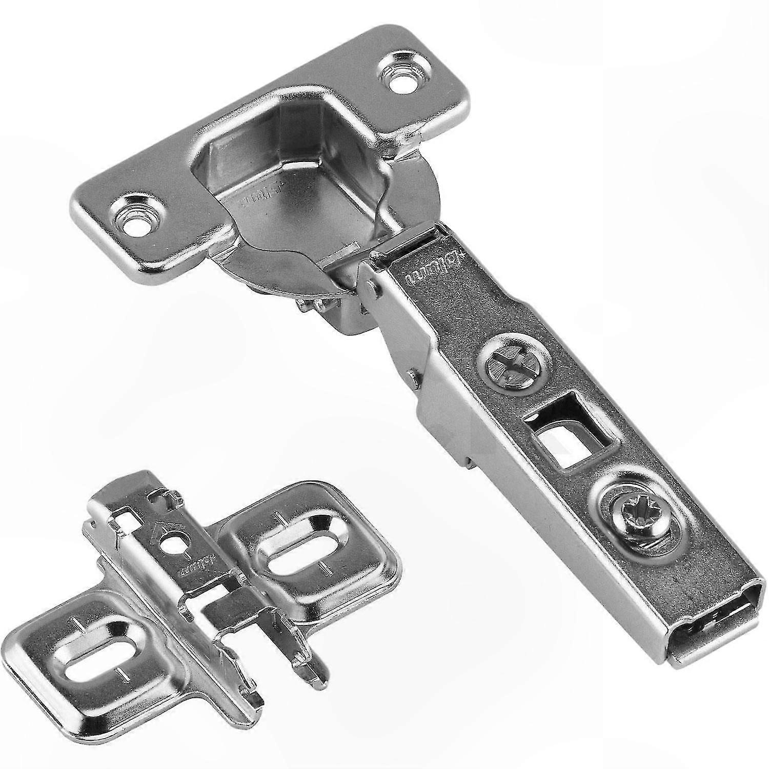 Standard Overlay Cabinet Hinge with Mounting Plate, 100 Degree Angle, 2 Pack