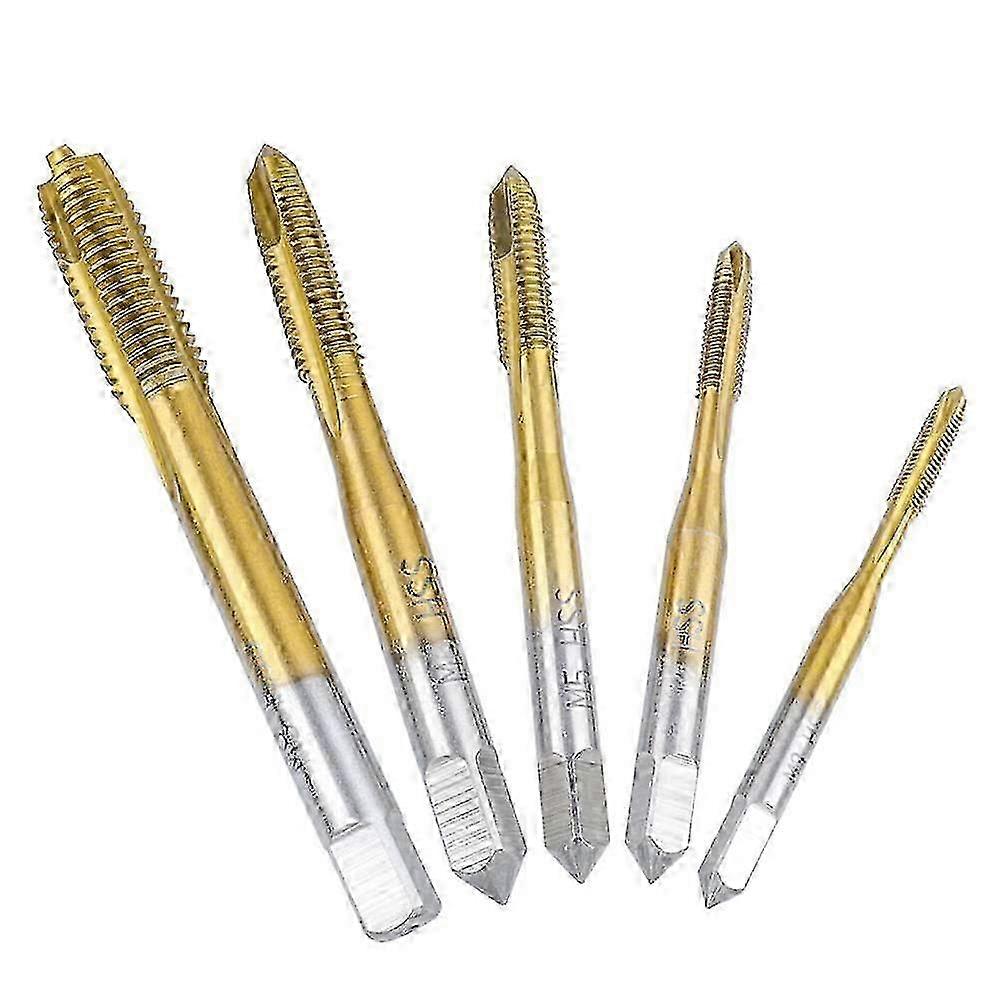 5pcs Straight Flute Taps, HSS Steel Metric Thread Machine Taps Titanium Coated Tapping Tool Assortment M3 M4 M5 M6 M8 for Thread Insert