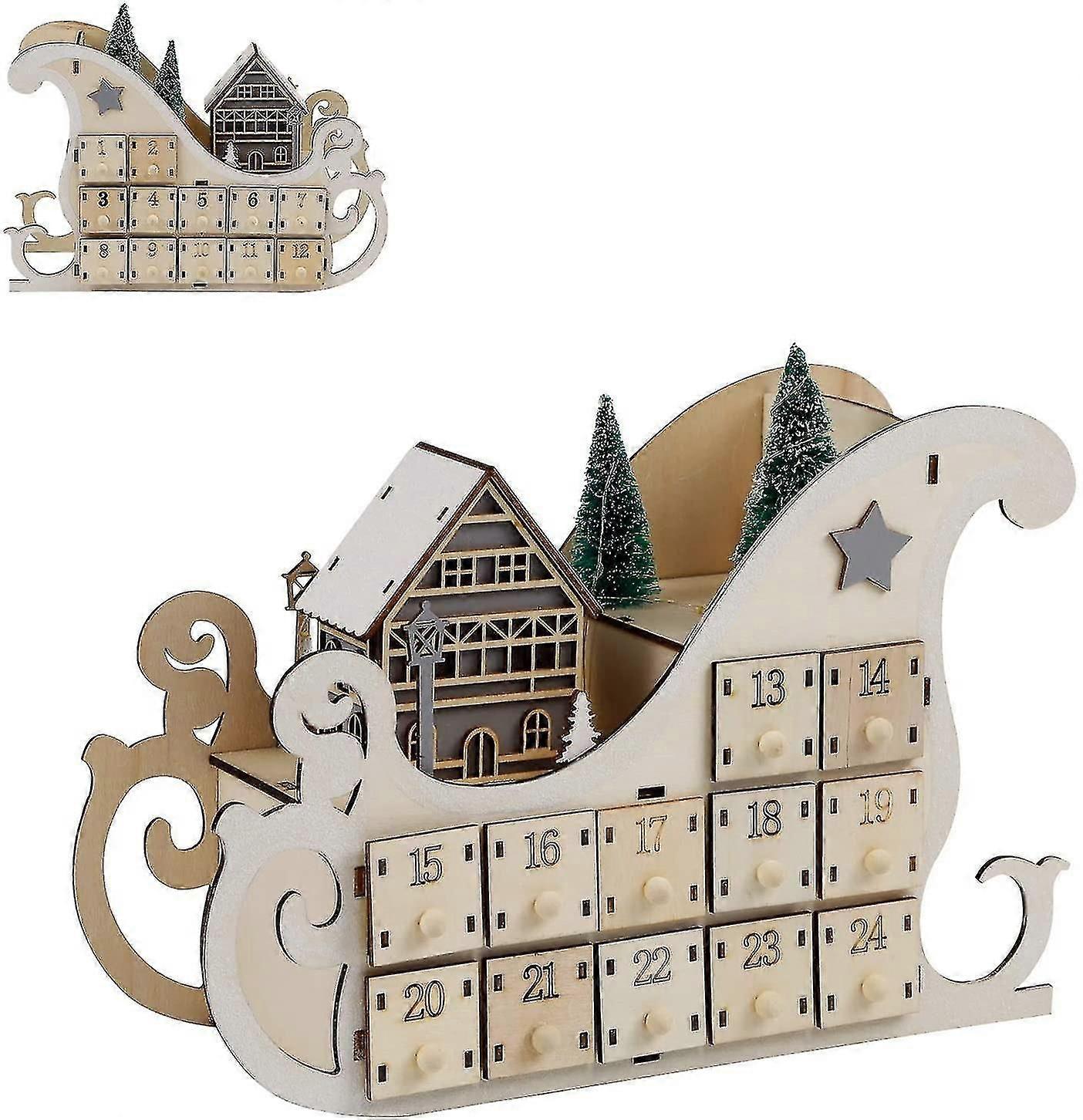 24 Day Advent Calendar,countdown To Christmas Wooden Advent Calendar 24 Storage Drawers, 100% Wood Construction