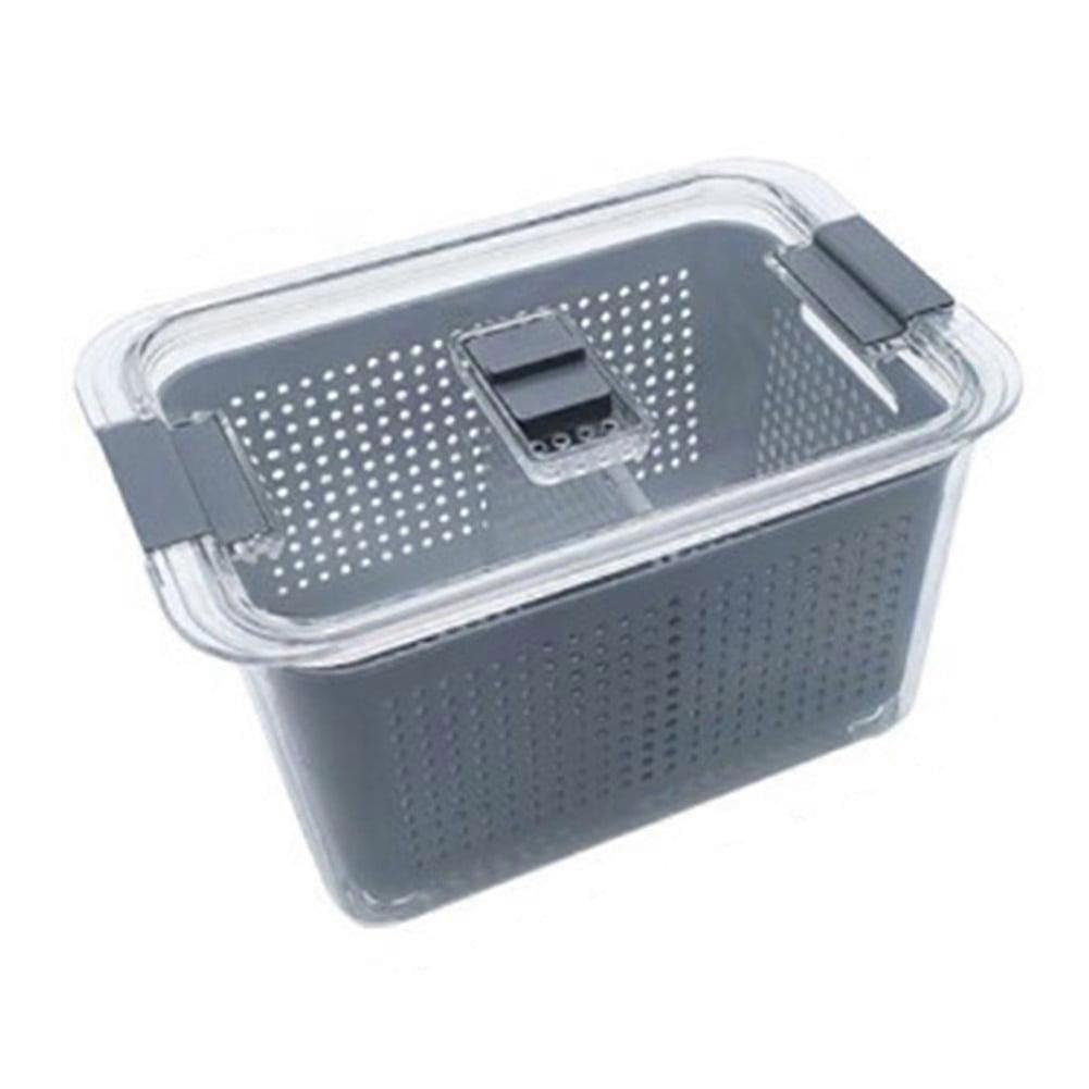 Food-Grade Plastic Refrigerator Box Drainable Transparent Double-Layer Box, Gray