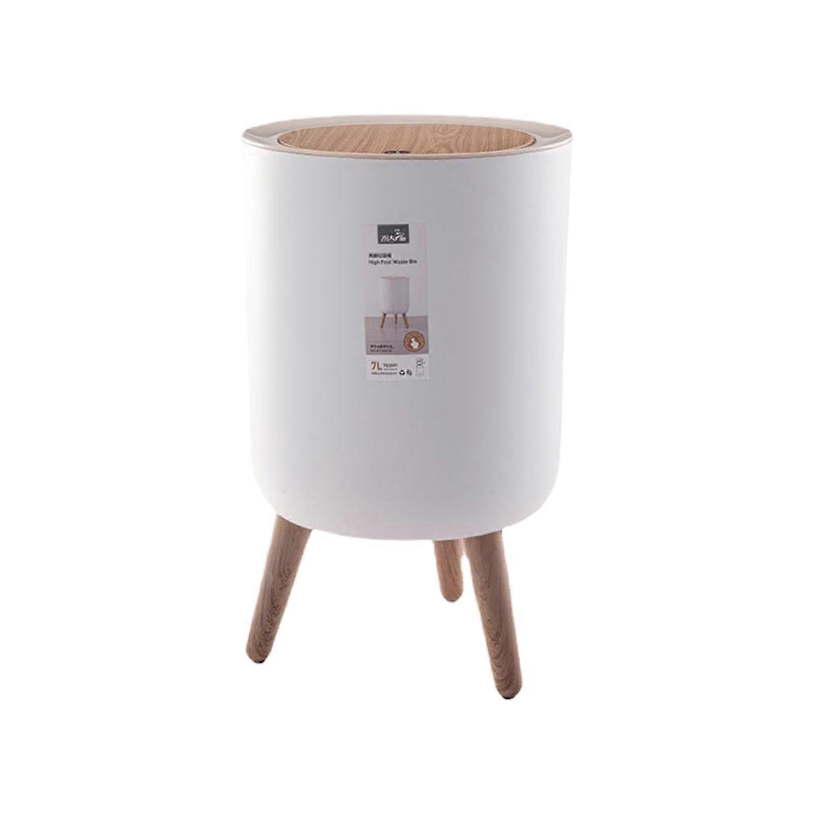 White Trash Can Large Mouth Bin With Press Lid 1.7L Round Durable Wastebasket For Bathroom Cafe