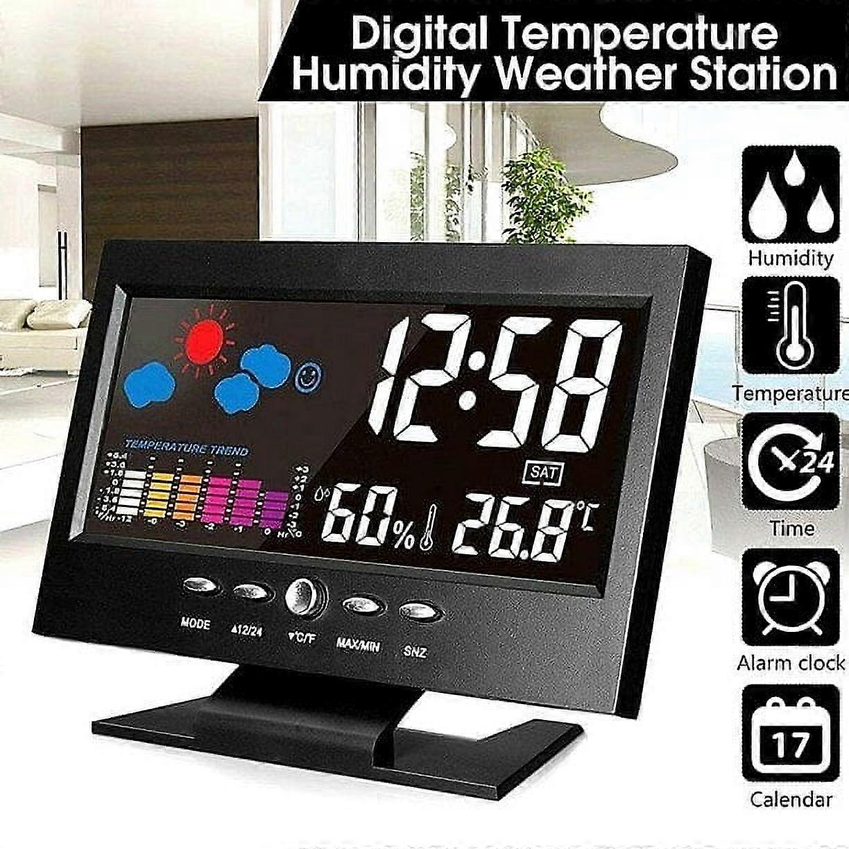 capino Digital Alarm Clock, with Electronic LED Time Display, Humidity & Temperature Detect, LED Table Alarm Clocks for Bedroom, Bedside
