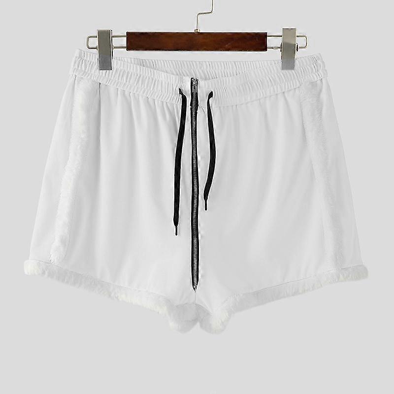 INCERUN Men Drawstring Stitching Elastic Waist Furry Patchwork Home Wear Mini Shorts