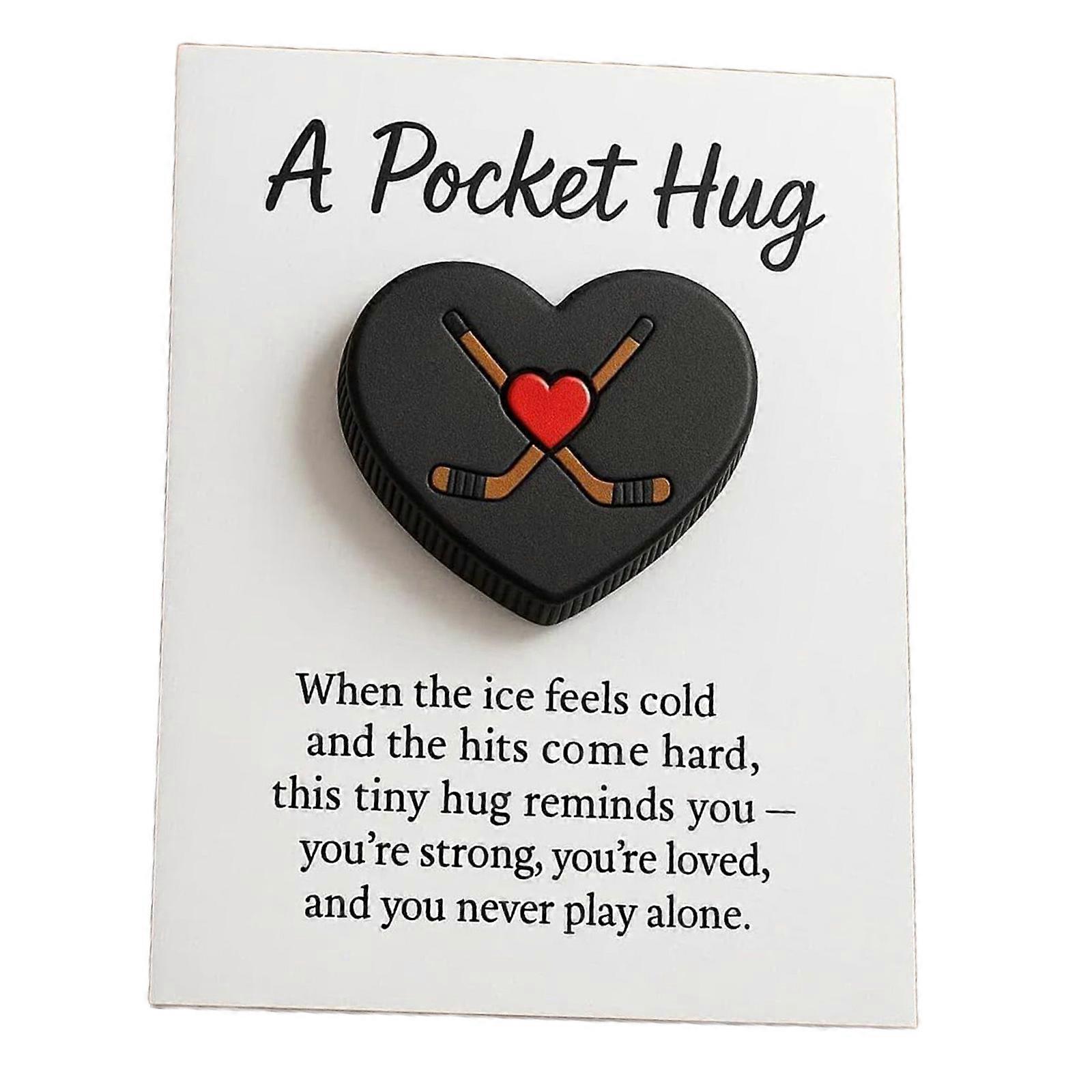 Heart Shape Charm With Hockey Theme Motivational Gift Pocket Hug Collection with Greeting Card For Player And Coaches  2pcs red white