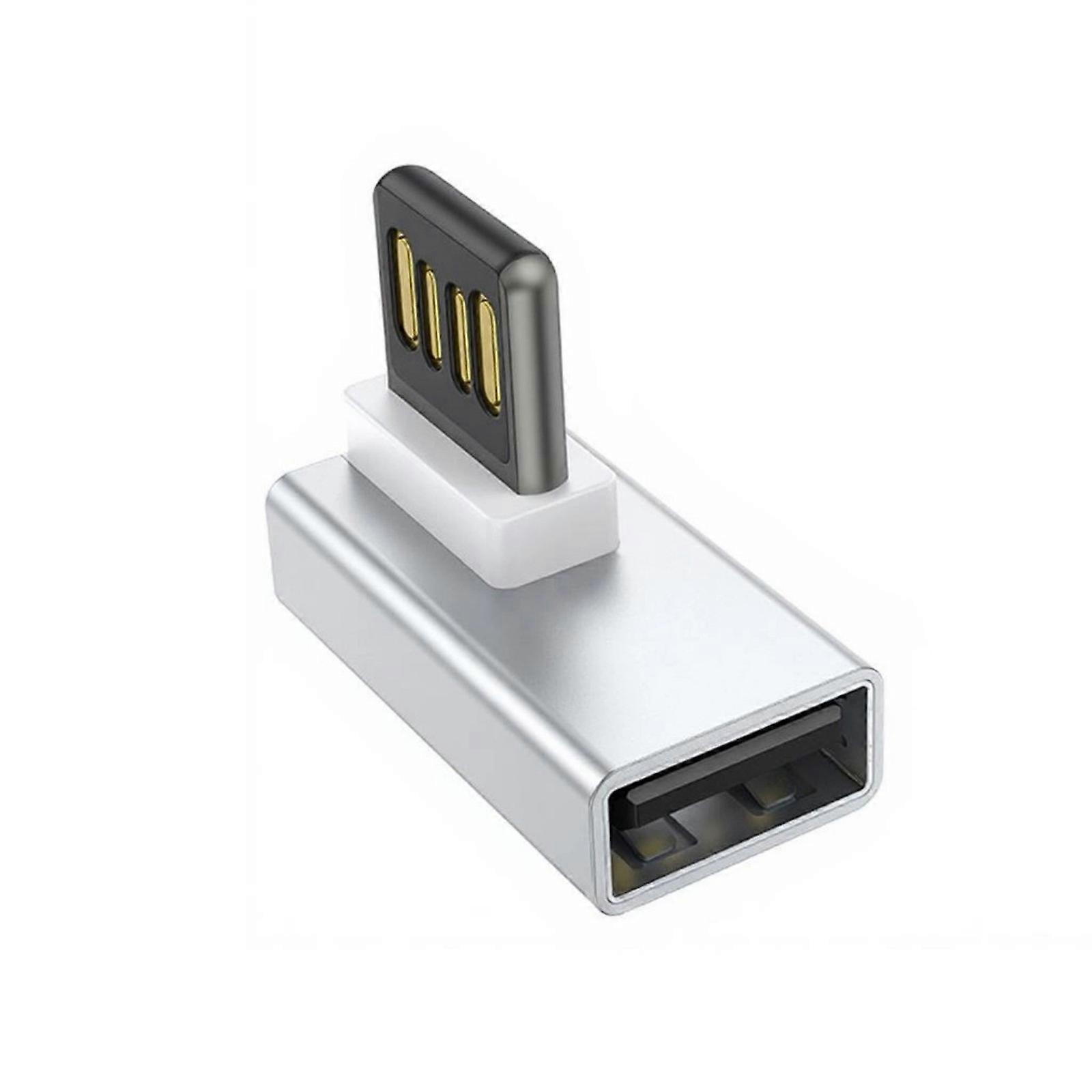 Double Side USB Adapter USB Male To Female Right Angle Converters Zinc Alloy Shell Quick Charging For Electronics  Silver