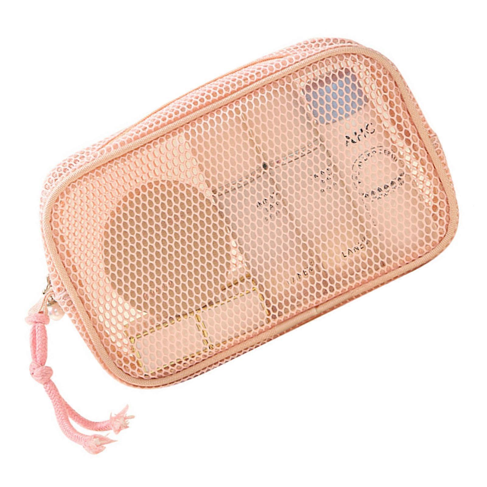 Cosmetic Storage Bag Lightweight Portable Toiletry Pouch For Daily Essential Breathable Mesh Makeup Container  Pink