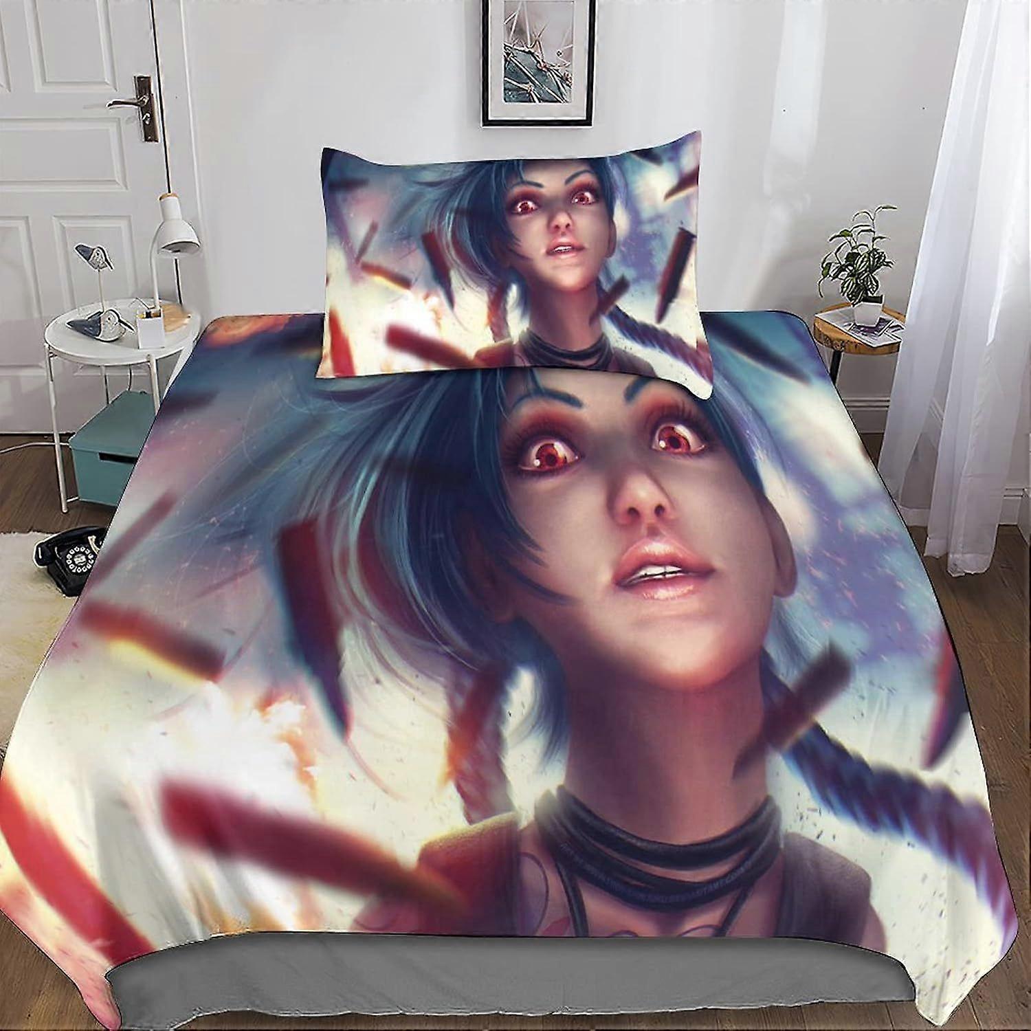 CAYBES League of Legends غطاء لحاف غطاء لحاف مع أكياس وسادات ثلاثية الأبعاد مطبوعة فاخرة ناعمة للفراش سهلة العناية مع سحاب جنكس إغلاق تصميم فريد من نوعه 